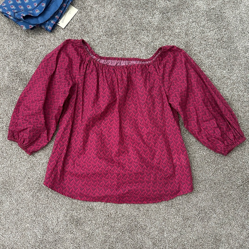 Anthropologie Maeve Off-Shoulder Dark Pink Blouse